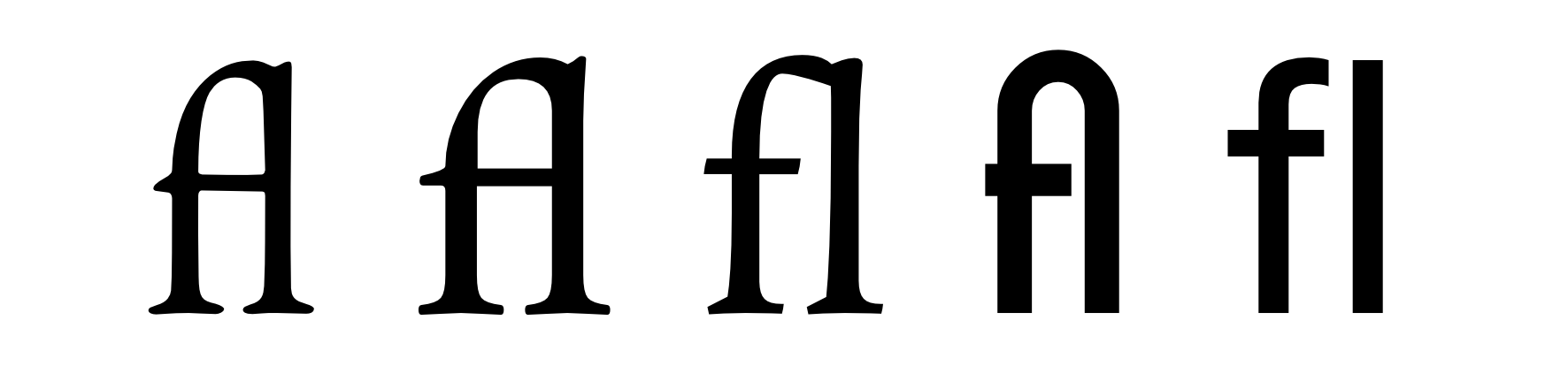 Niektóre ligatury »fl« (Garamond Premiere, Hoefler Text, Maecenas, Futura, Helvetica Neue)