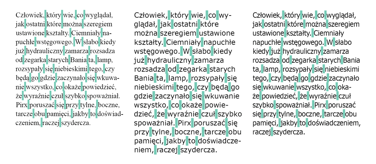 Spacje międzywyrazowe (Times New Roman, Verdana, Tahoma)